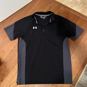 Under Armour Men's Black and Dark Gray Polo. Nylon shell like material.